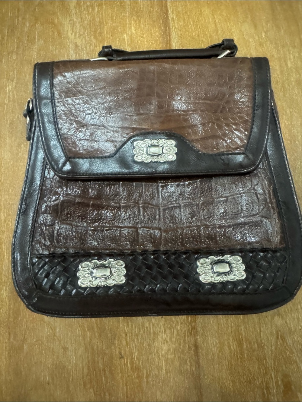 Stylish Brown Mini Bag with Silver-Tone Accents